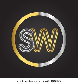 SW Letter logo in a circle. gold and silver colored. Vector design template elements for your business or company identity.