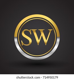 SW Letter logo in a circle, gold and silver colored. Vector design template elements for your business or company identity.