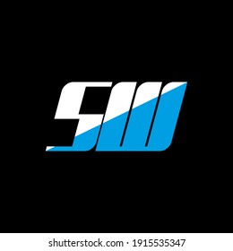 SW letter logo design on black background. SW creative initials letter logo concept. SW icon design. SW white and blue letter icon design on black background. S W