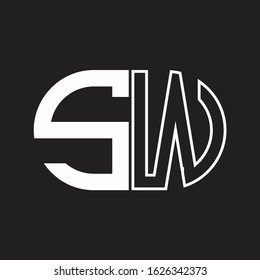 SW Letter logo monogram with oval shape negative space design template