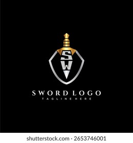 SW carta monograma de luxo para escudo e espada estilo imagem