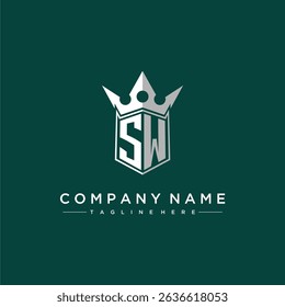 SW letter monogram initial logo for shield and crown design