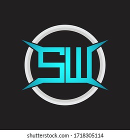 SW Logo monogram with circle and four taper shape design template