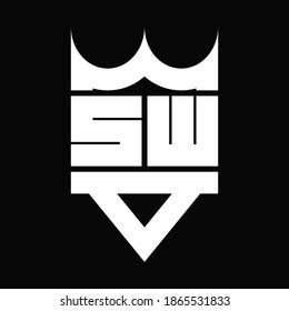 SW Logo monogram with crown shape isolated on Black background