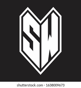 SW Logo monogram with emblem line style isolated on black background