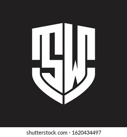 SW Logo monogram with emblem shield shape design isolated on black background