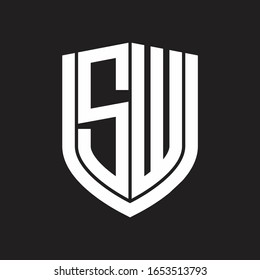 SW Logo monogram with emblem shield design isolated on black background