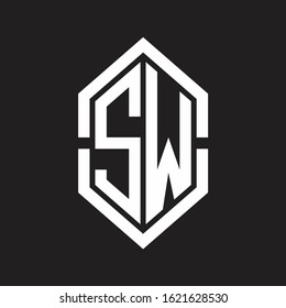 SW Logo monogram with hexagon shape and outline slice style with black and white