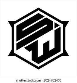 SW Logo monogram with hexagon and sharp shape design template