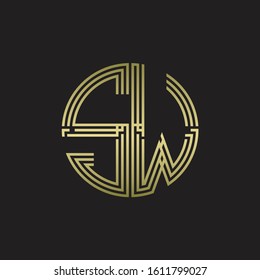 SW Logo monogram triple ribbon style line design template isolated with gold color