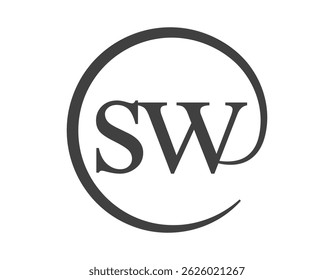 SW-Logo aus zwei Buchstaben mit kreisförmigen E-Mail-Zeichen Stil. S und W runden Logotyp des Unternehmens für die Markenidentität.