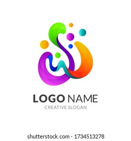 SW Monogram Letter Colorful Wave Logo Design, Letter S + Letter W Initial Logo Vector