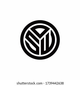 SW monogram logo with circle outline design template isolated on white background