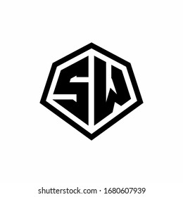 Logotipo de monograma de software con forma hexagonal y plantilla de diseño de estilo redondeado de línea aislada en fondo blanco