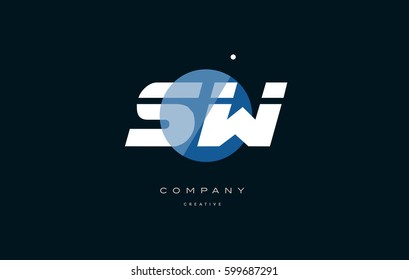 sw s w  blue circle dot big font alphabet company letter logo white design vector icon template 