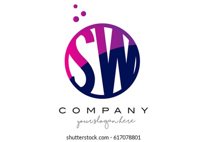 SW S W Circle Letter Logo Design with Purple Magenta Dots Bubbles Vector Illustration