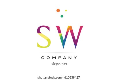 sw s w  creative rainbow colors colored alphabet company letter logo design vector icon template