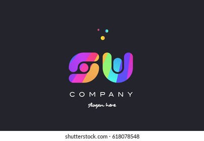 sw s w  creative rainbow green orange blue purple magenta pink artistic alphabet company letter logo design vector icon template