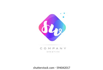 sw s w  pink blue rhombus abstract 3d alphabet company letter text logo hand writting written design vector icon template 