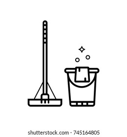 Swab and bucket with duster vector illustration for floor cleani