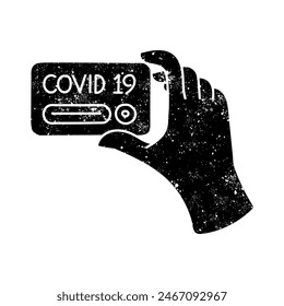 Swab testing kit covid-19 disease detection instrument black hand drawn icon in grunge look