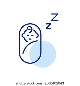 Swaddle baby and sleep symbols. Peaceful newborn nap. Healthy routine. Pixel perfect, editable stroke icon