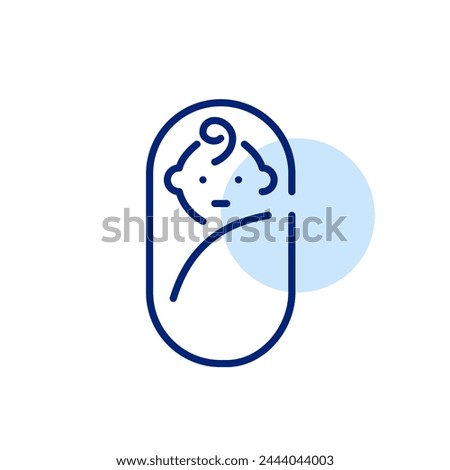 Swaddled infant in blanket. Newborn comfort, care and secure nurturing. Pixel perfect vector icon