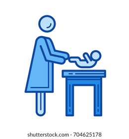 Swaddling vector line icon isolated on white background. Swaddling line icon for infographic, website or app. Blue icon designed on a grid system.