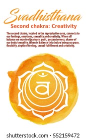 Swadhistana Chakra symbol on a watercolor dot, vector illustration. The Sacral Chakra