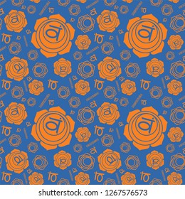 Swadhisthana chakra seamless pattern. Vector esoteric background. Hinduism, buddhism. Line symbol. Orange color
