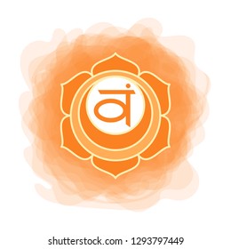Icono de Swadhisthana. la segunda chakra sacra. Círculo vectorial ahumado anaranjado. Símbolo de línea. Signo de meditación 