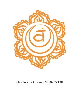 Swadhisthana sketch icon. The second sacral chakra. Vector orange line symbol. Meditation sign