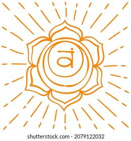 Swadhisthana sketch. The second sacral chakra. Hand drawn sloppy style. Vector orange symbol. Meditation sign