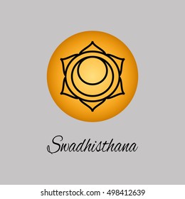 Swadhisthana.Sacral Chakra. The symbol of the second human chakra.Vector illustration. Element human energy system. Yoga,meditation,reiki and buddhism color simbol.Swadhisthana chakra icon.
