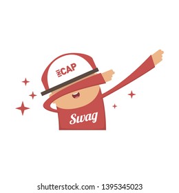 Swag boy with red clothes, hat and shoes doing dab pose