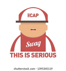 Swag boy with red clothes, hat and shoes staring seriously and say this is serious