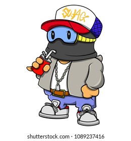 Swag Boy using mask for undercover duty and consumption soft drink cartoon vector