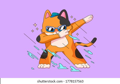 swag cat dabbing. suitable for birthday gift card, merchandise, tshirt, etc