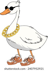 Swag Duck with Hip Hop Style Vector Illustration