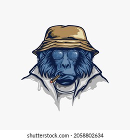 swag gorilla with buckethat smooking cigarette