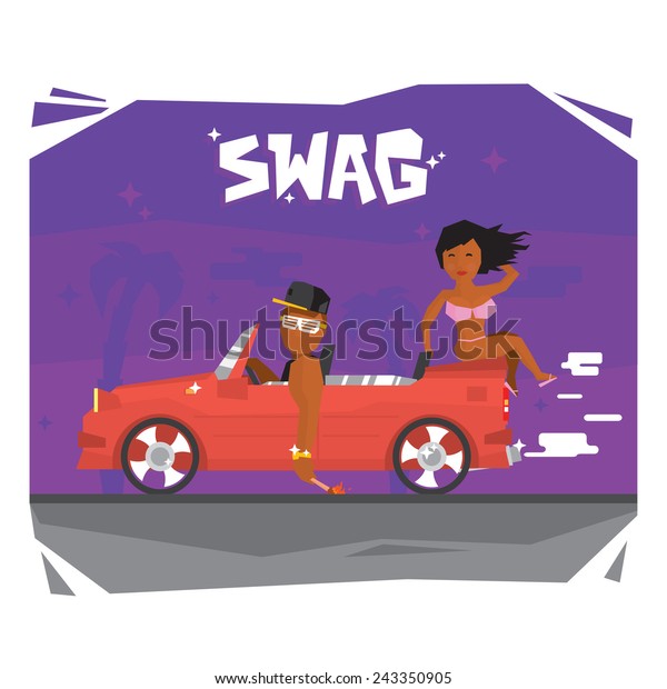 Swag\
luxury guy, girl and sport car vector\
illustration
