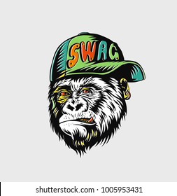 SWAG monkey with cap - Monkey modern street style attributes for  t-shirt and tattoo. 