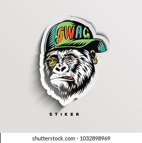 SWAG monkey with cap - Monkey modern street style attributes for stiker