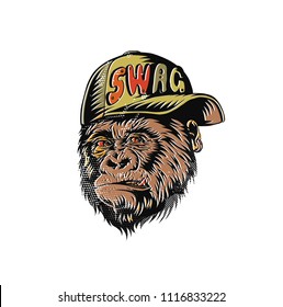 SWAG monkey with cap - Monkey modern street style attributes for  t-shirt and tattoo.