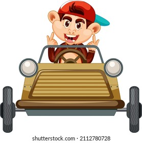 Swag monkey driving race car on white background illustration