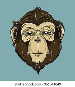 SWAG monkey print for t-shirt. HIPSTER print. Monkey modern street style attributes. Vector art. Monkey head for poster.