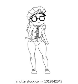 SWAG Police girl, Coloring book, Mugs print, t shirt print, Vector illustration, Outline art