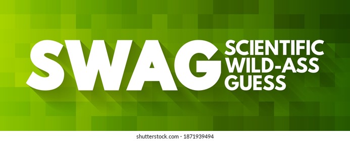 SWAG - Scientific wild-ass guess is an slang term meaning a rough estimate made by an expert in the field, based on experience and intuition, acronym text concept background