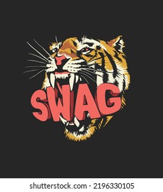 swag slogan in tiger mouth graphic vector illustration