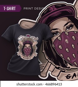 Swag t-shirt design with pretty hip hop girl face. Vector illustration